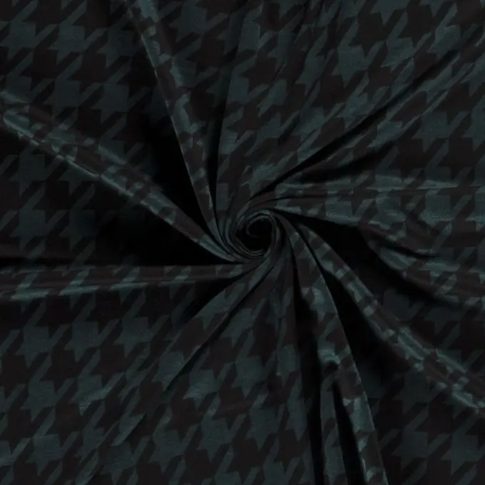 Schnäppchen Stoff Jersey Milano aus Polyester in Hahnentritt-Optik in Grün und Schwarz