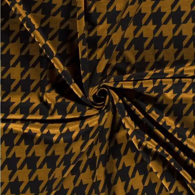 Jersey Milano Polyester Hahnenfuß ockerfarben schwarz Großhandel