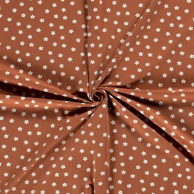 Baumwolljersey-Stoff mit kleinen Terrakotta-Blumenmuster Hochwertig