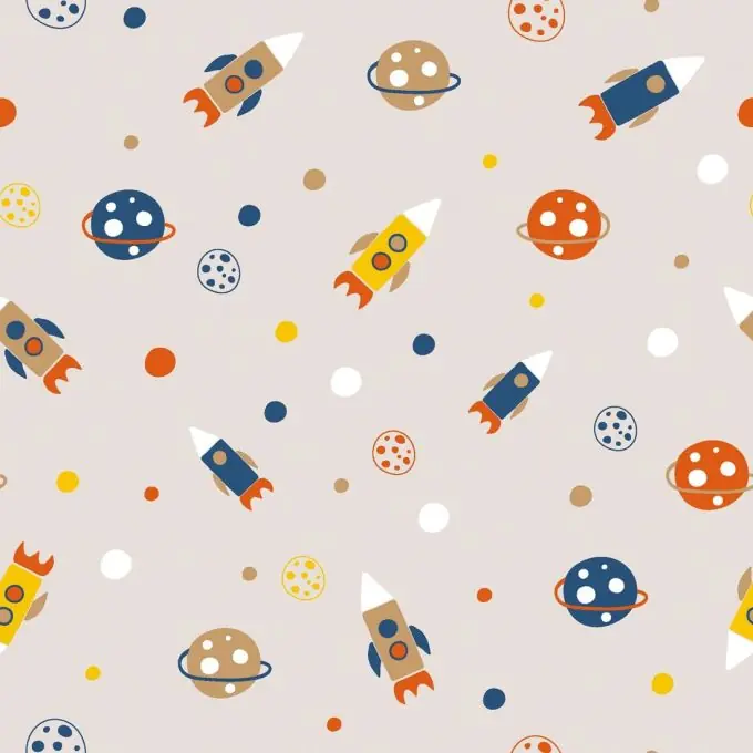 Jersey-Baumwollstrick mit Raketen- und Weltraummotiven in Beige Schneller Versand