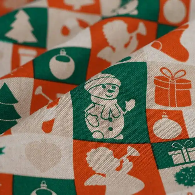 Heißes Angebot Dicker Baumwollstoff Leinenoptik Weihnachten rot grün