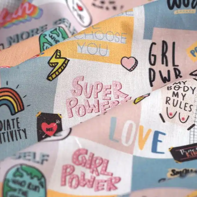 Sale Cretonne-Stoff Good Vibes bunt