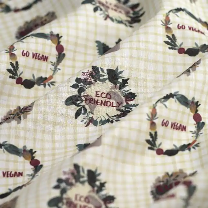 Saisonangebot Cretonne-Stoff Eco Friendly kariert gelb weiß