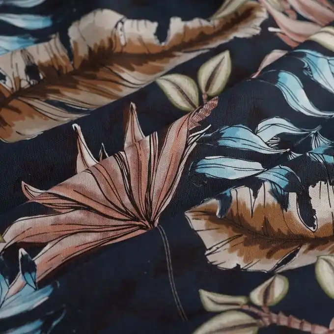 Online Kaufen Dekostoff Halbpanama Palmblätter marineblau