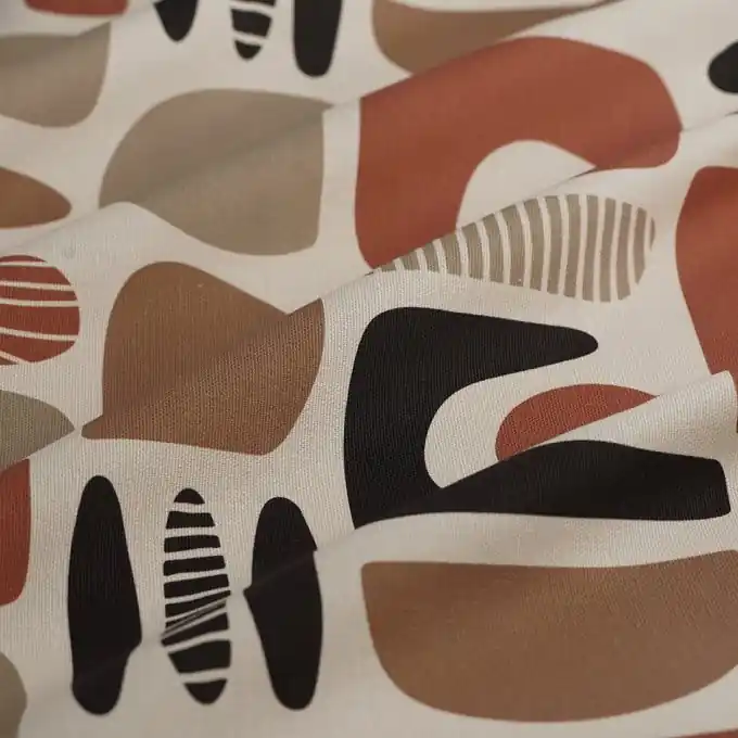 Dekostoff Halbpanama abstrakte Formen terrakotta hellrosa Geld-Zurück-Garantie