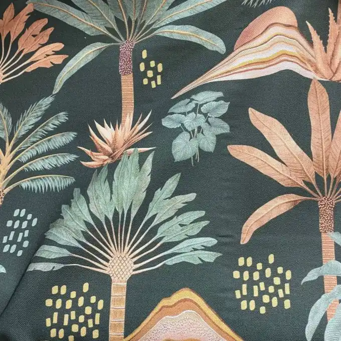 Dekostoff Halbpanama üppige Natur schwarz Aktuell