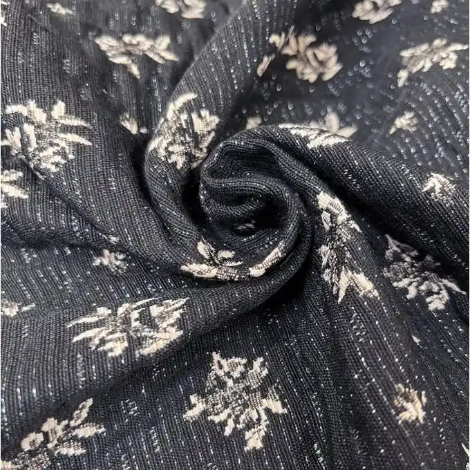 Saisonangebot Jacquard recycelter Polyester Blumen glänzend Blassrosa schwarz
