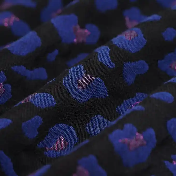 Jetzt Kaufen Jacquard recycelter Polyester Leopardenmuster blau schwarz