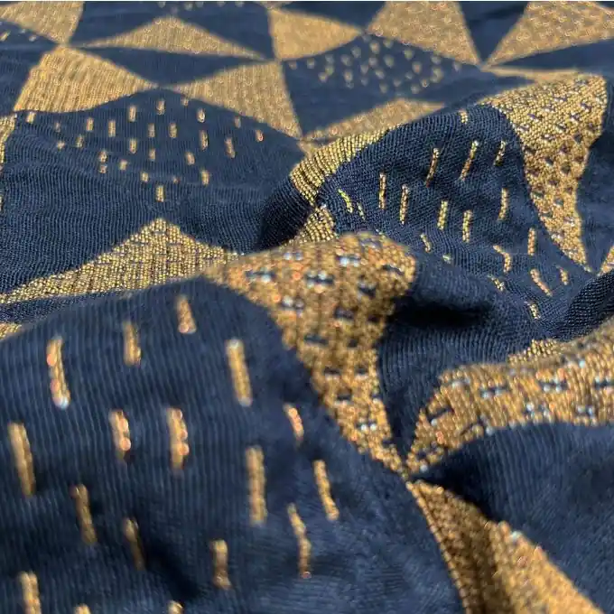 Jacquard Polyester recycelt Rauten ocker marineblau Highlight