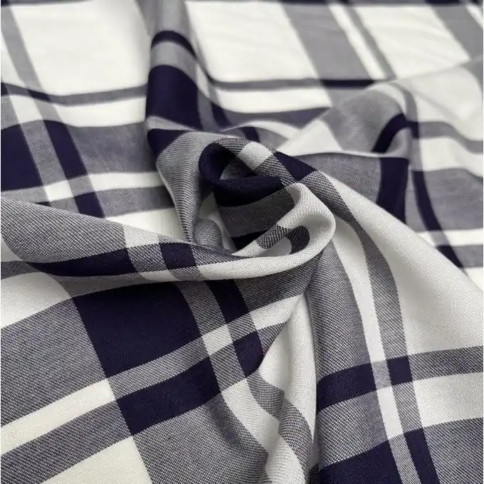 Sichere Zahlung Popeline Viskose große Karos Marineblau