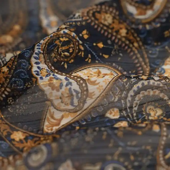 Chiffon Paisley glänzend marineblau Kostenloser Rückversand