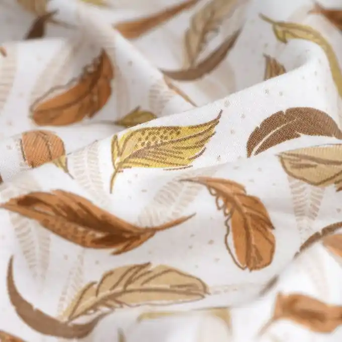 Ausverkauf Bio cotton jersey knit with autumn leaves pattern in ecru color