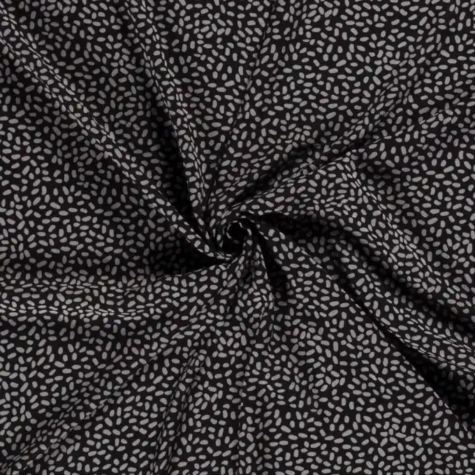 Viskose-Kreppstoff mit schwarzen und grauen Bohnenmuster Schnäppchen