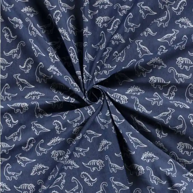 Stoff Chambray Baumwolle Dinosaurier blau Ab Werk