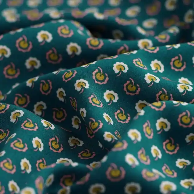 Viskose-Popeline indische Blumen grün Solange Der Vorrat Reicht