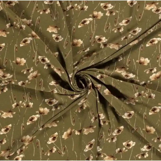 Wochenendangebot Kreppstoff Polyester Blumenwiese grün