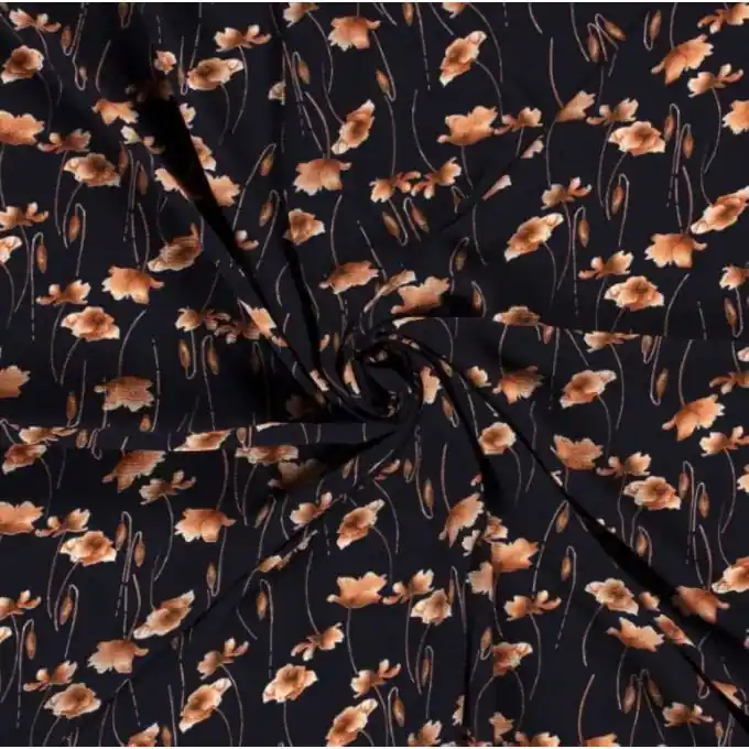 Kreppstoff Polyester Blumenwiese marineblau Hochwertig