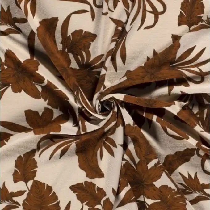 Solange Der Vorrat Reicht Kreppstoff Polyetser tropische Blumen Beige