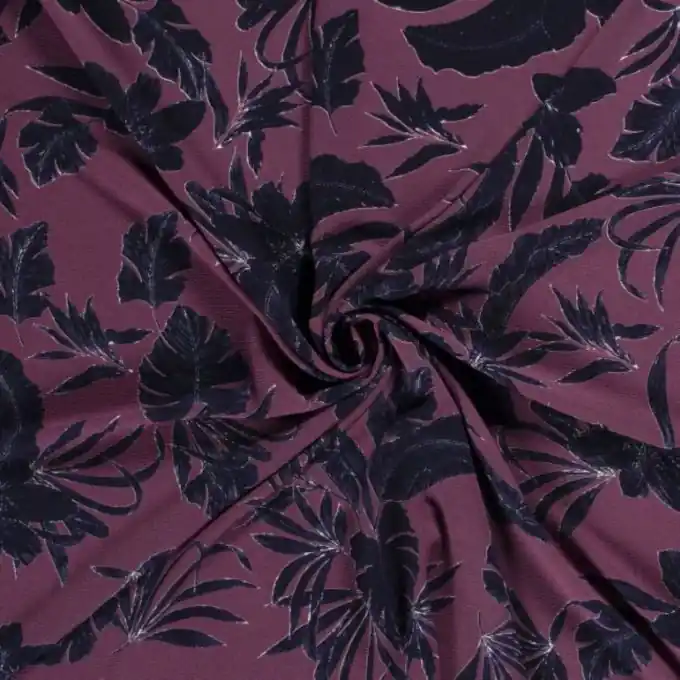 Sonderaktion Kreppstoff Polyester tropische Blumen Lila