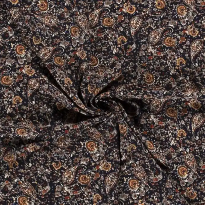 Markenprodukt Kreppstoff Polyester Blumen marineblau