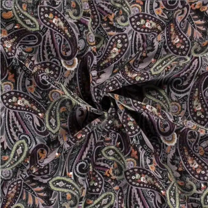 Kreppstoff Viskose Paisley Lurex grün Preisreduziert