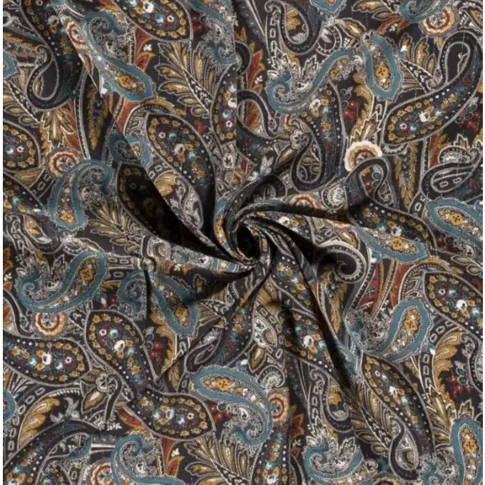 Kreppstoff Viskose Paisley Lurex Dunkelgrau Schneller Versand