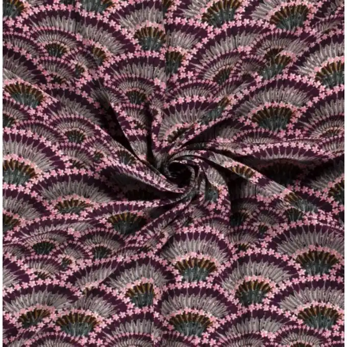 Kreppstoff Viskose Federn braun violett Jetzt Bestellen