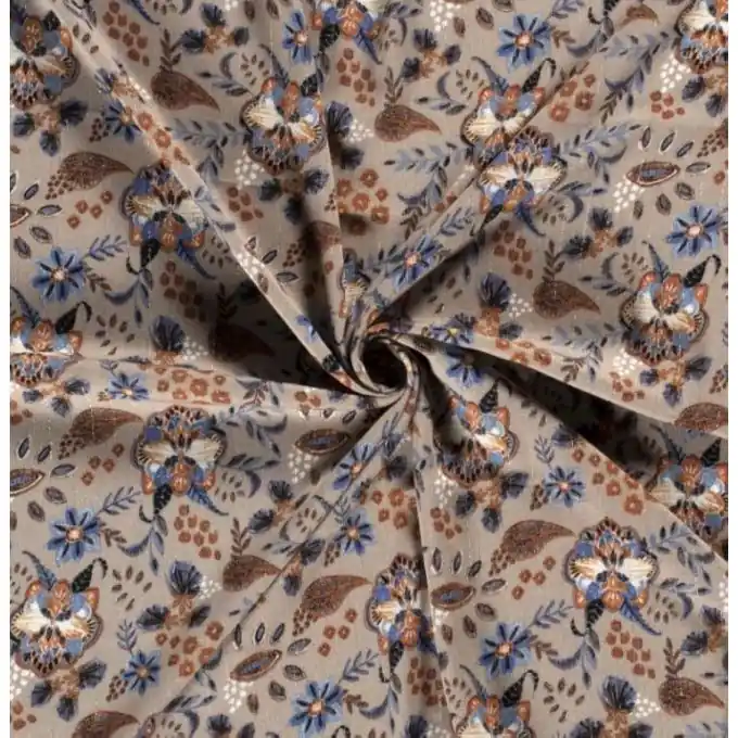 Kreppstoff Viskose Blumen Lurex Taupe Garantierte Lieferung