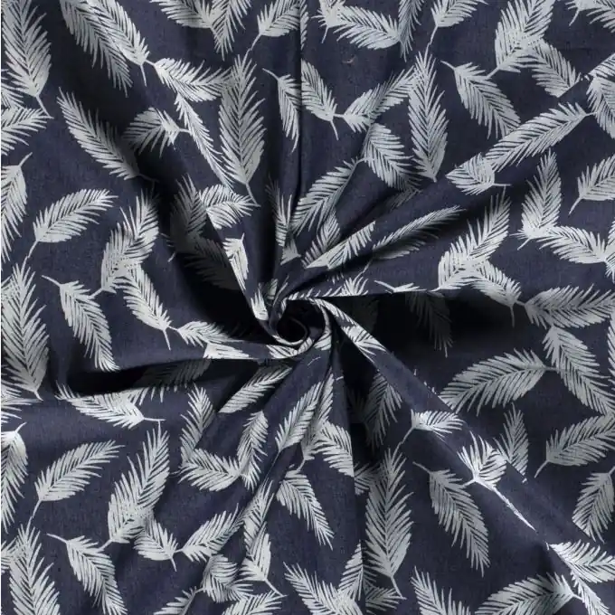 Dehnbarer Jeansstoff Federn dunkelblau Geld-Zurück-Garantie