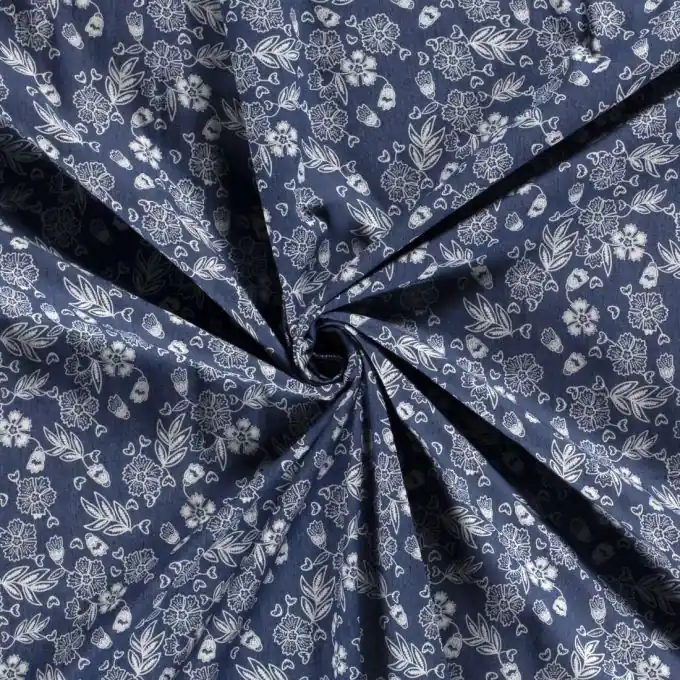 Dehnbarer Jeansstoff Blumenfeld hellblau Abverkauf