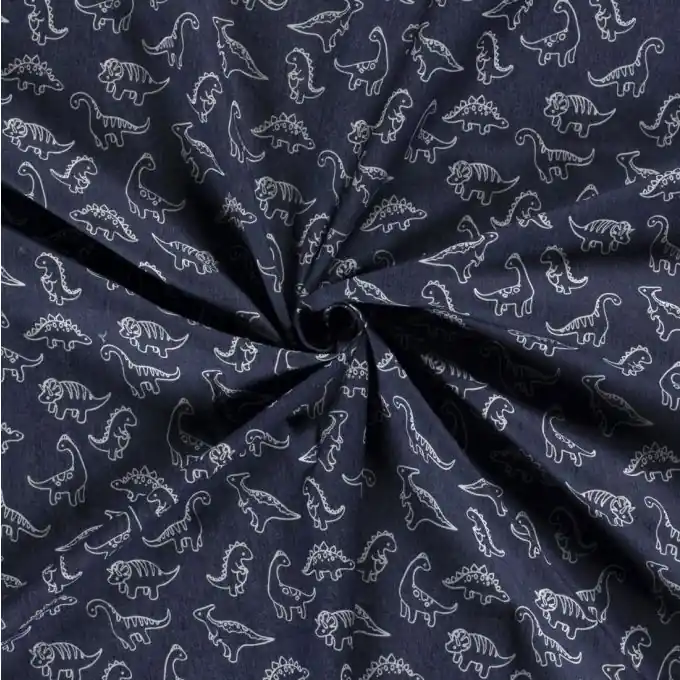 Wochenendangebot Dehnbarer Jeansstoff Dinos dunkelblau
