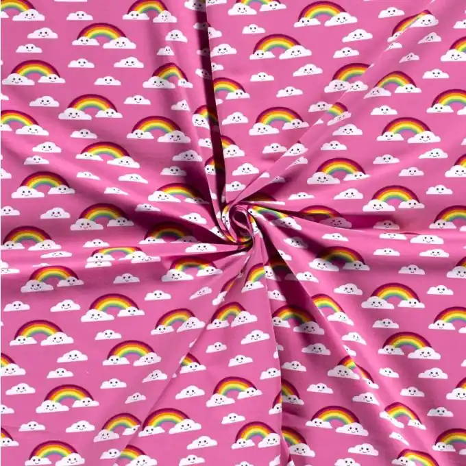 Top-Seller Baumwolljersey Regenbogen und Wolken rosa