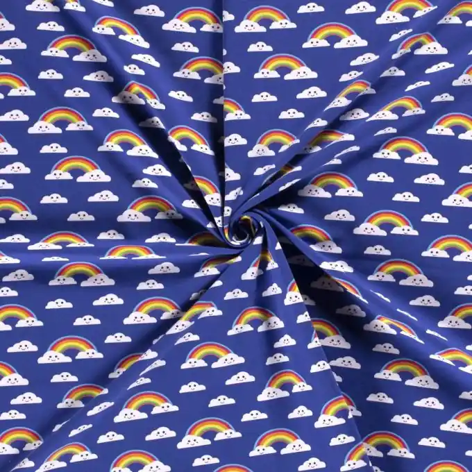 Beliebt Baumwolljersey Regenbogen und Wolken kobaltblau