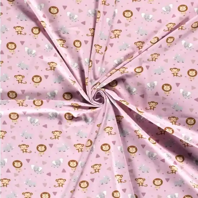Abverkauf Baumwolljersey kleine Löwen und Affen rosa