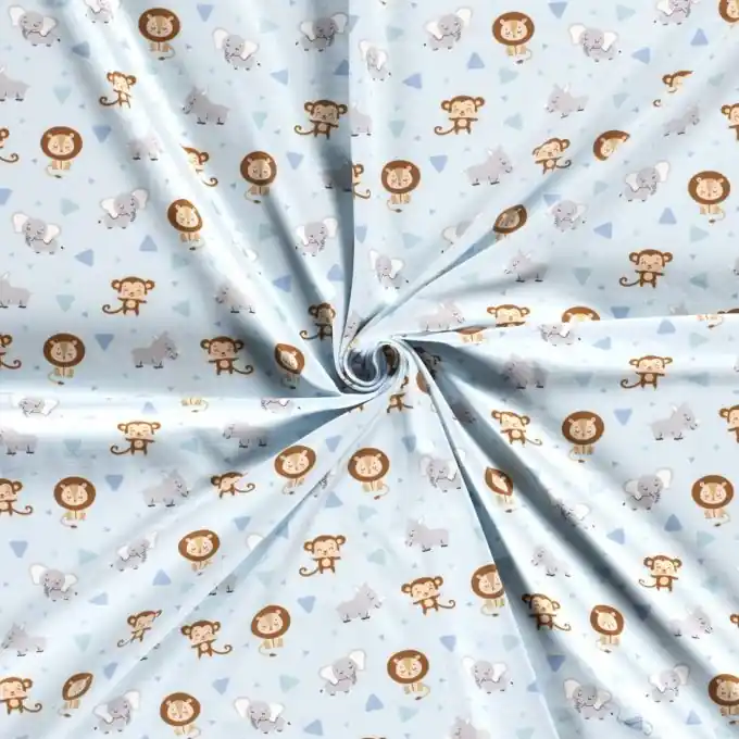 Baumwolljersey kleine Löwen und Affen blau Top-Seller