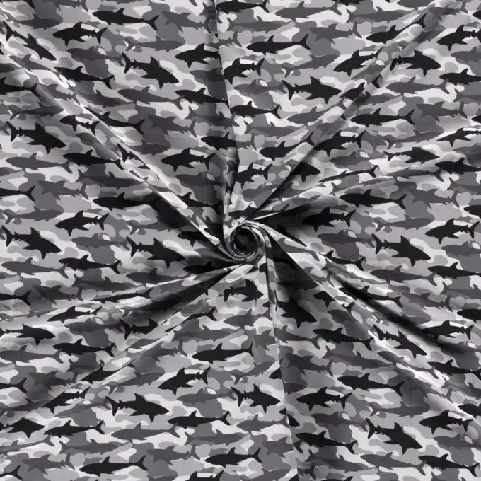 Bestpreis Baumwolljersey Haie hellgrau