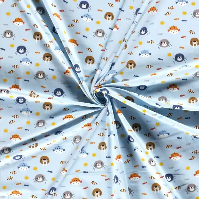 Letzte Chance Baumwolljersey Meerestiere babyblau