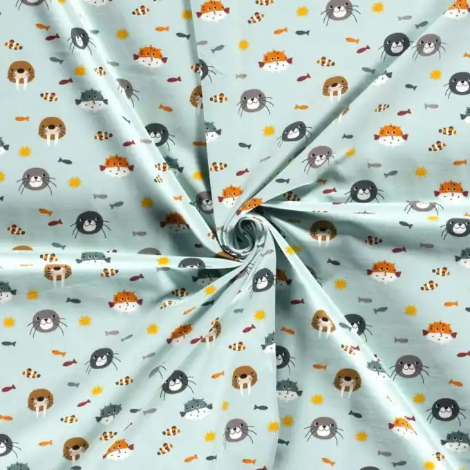 Baumwolljersey Meerestiere Mintgrün Kostenloser Versand