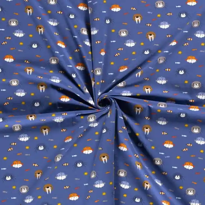 Baumwolljersey Meerestiere indigo Jetzt Kaufen