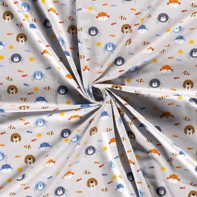 Baumwolljersey Meerestiere hellgrau Günstig