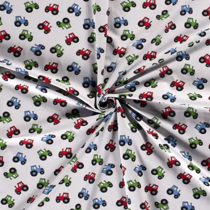 Bestpreis Baumwolljersey Traktoren hellgrau