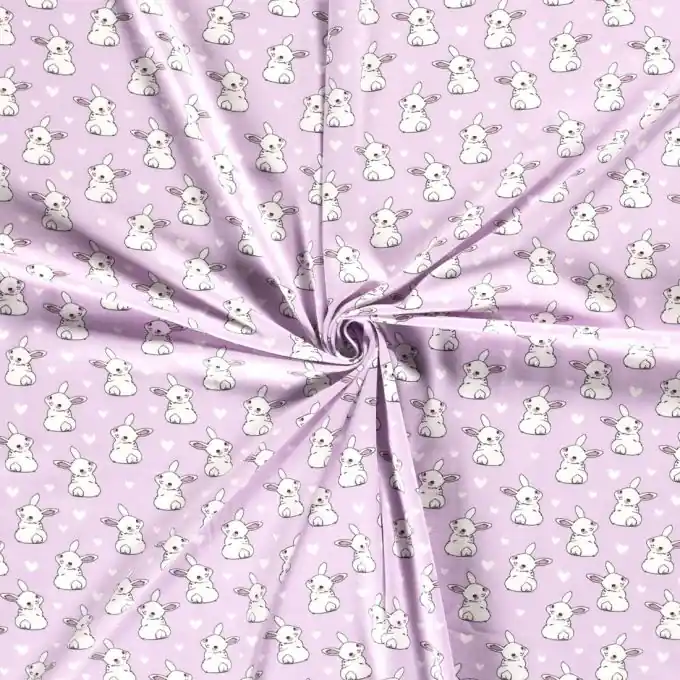 Schneller Versand Baumwolljersey kleine Hasen lila