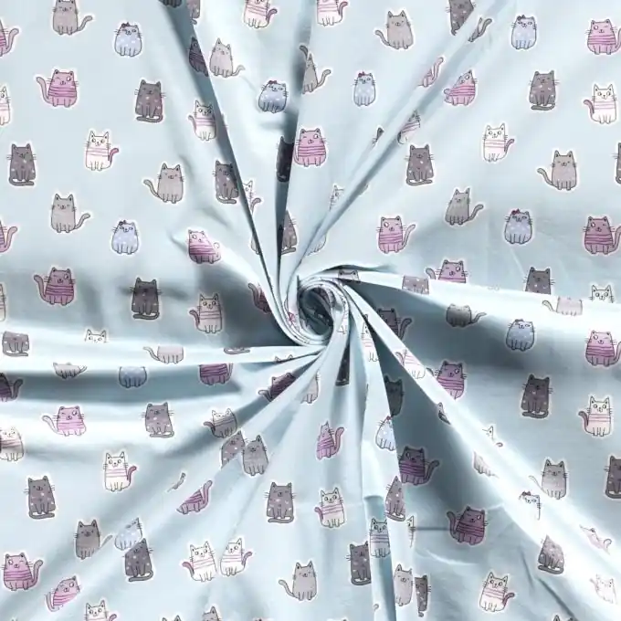 Baumwolljersey kleine Katzen blau Echt