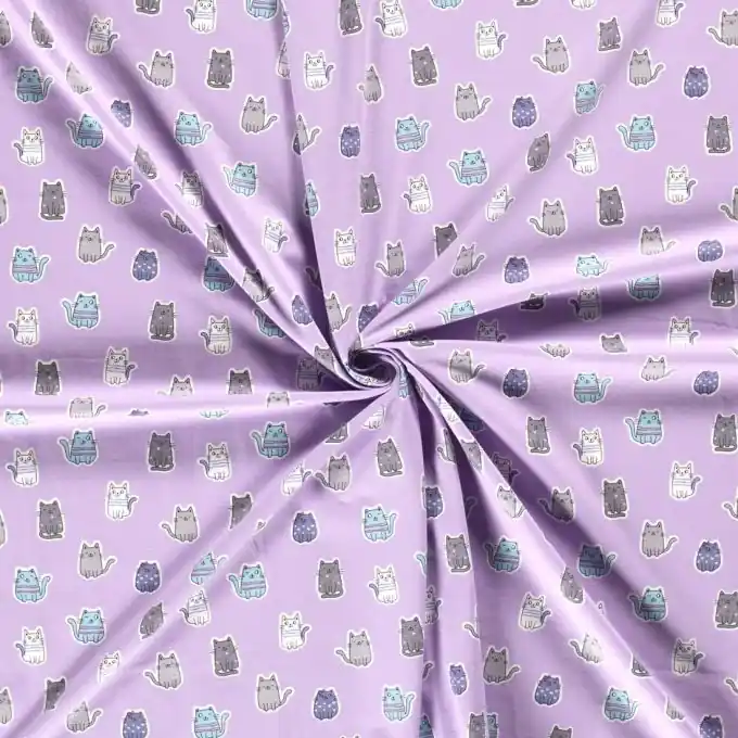 Sichere Zahlung Baumwolljersey kleine Katzen flieder