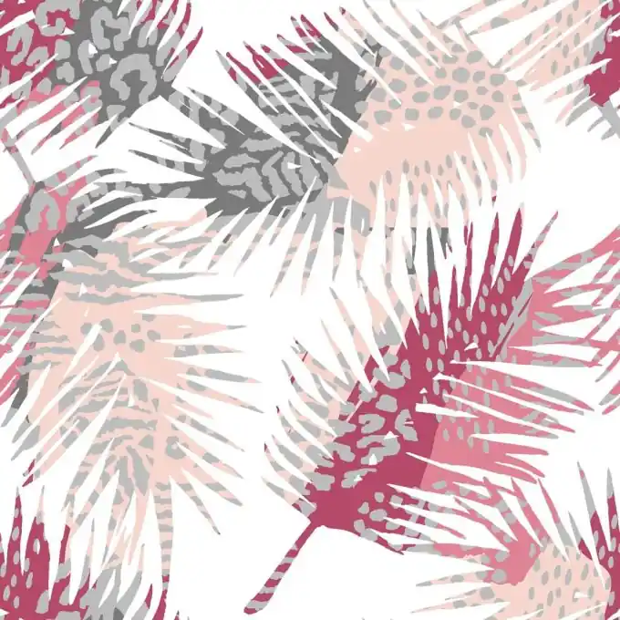 Baumwolljersey Palmblätter bordeauxrot Expressversand