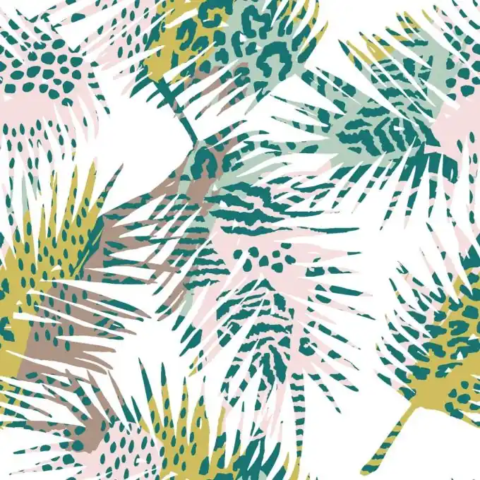 Geprüft Baumwolljersey Palmblätter petrolblau