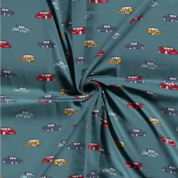 Neuheit Baumwolljersey Autos petrolblau