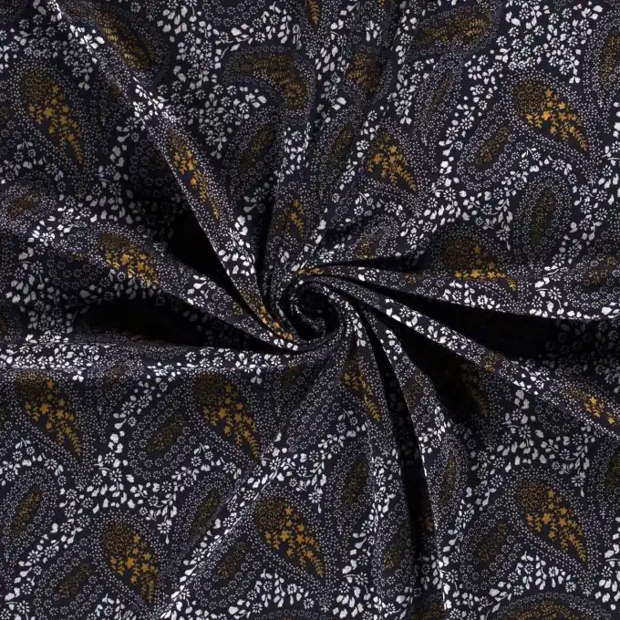 Markenprodukt Viskosejersey Paisley Blumen Marineblau