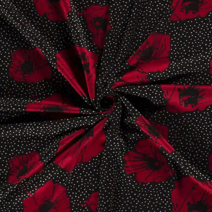 Jersey Viskose Blumen rot Punkte Meistverkauft