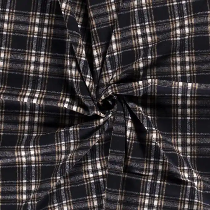 Wollstoff Polyester schottisches Karomuster marineblau und beige Abverkauf